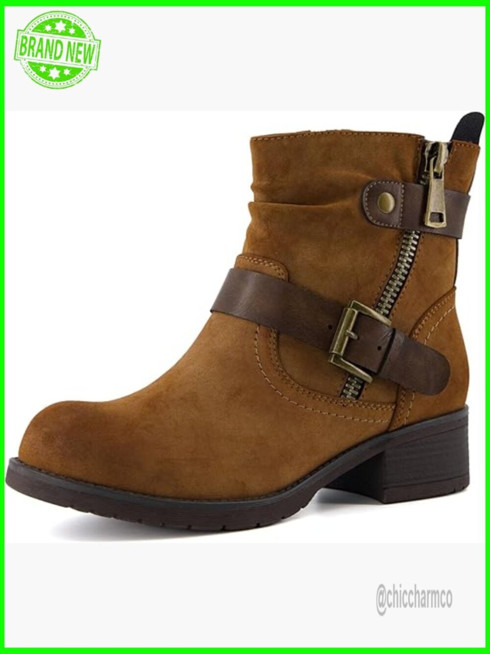 Women's Ankle Boots Memory Foam Zipper Buckle Combat Style Wide Width